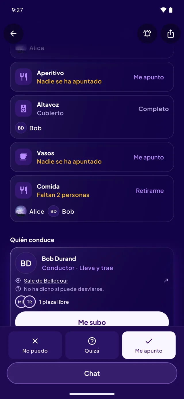 La ficha de una fiesta: quién lleva qué y quién conduce.