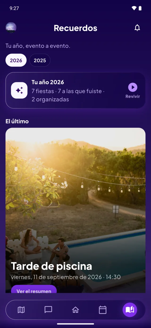 El hub Recuerdos: «Tu año 2026, siete fiestas, siete a las que fuiste, dos organizadas».