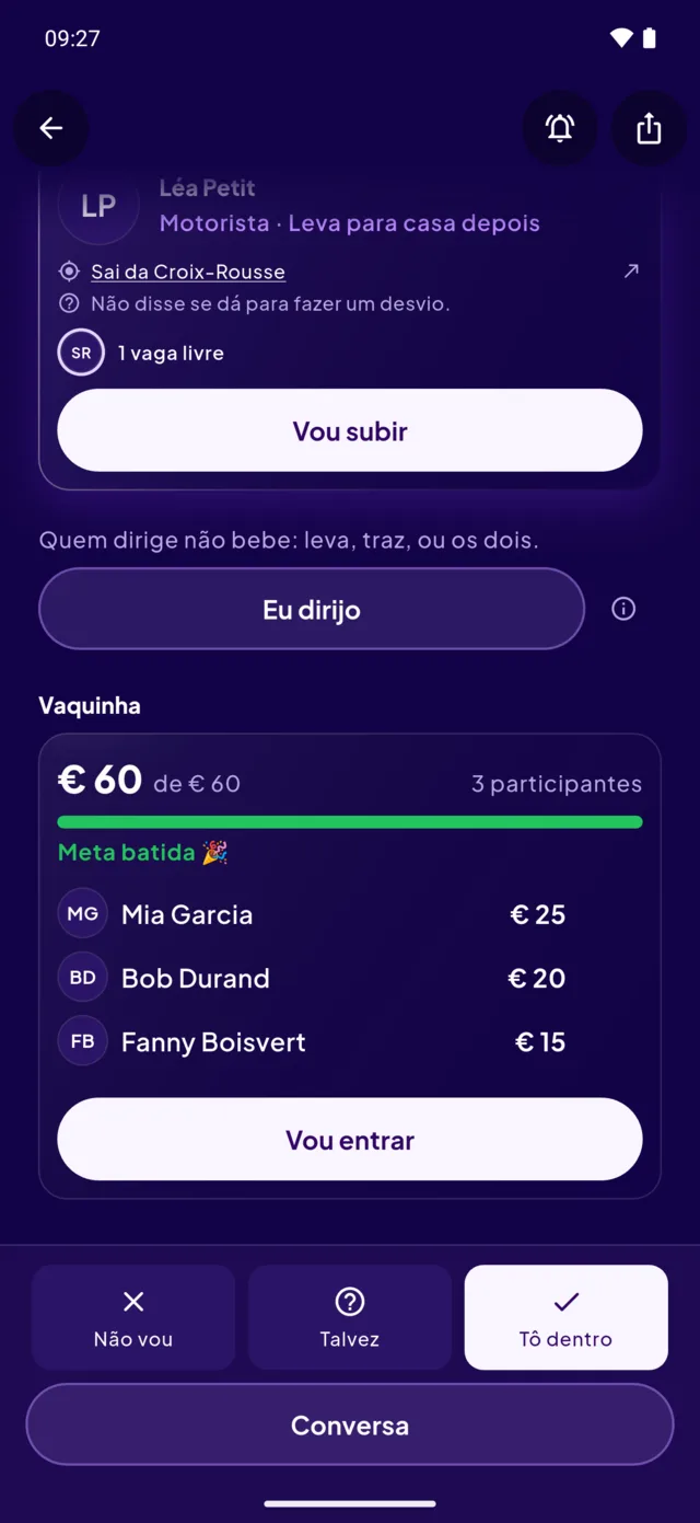 A vaquinha: sessenta euros de sessenta, meta batida, e a divisão por pessoa.
