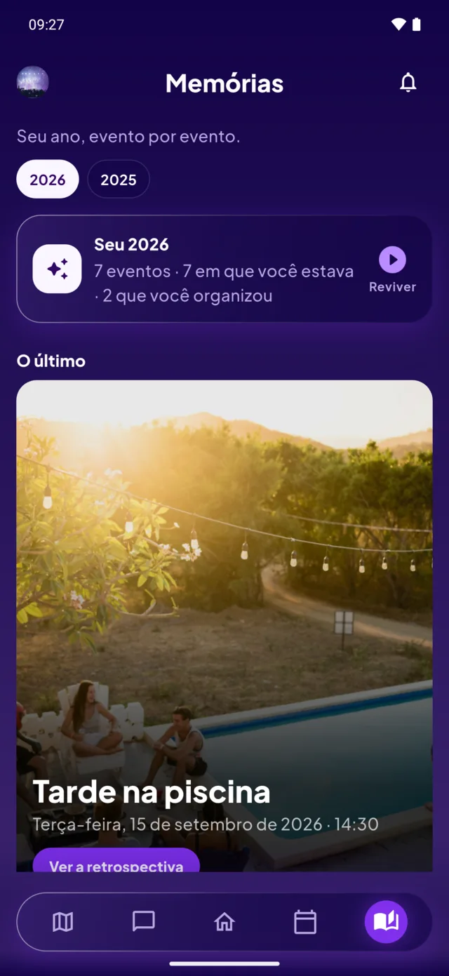 A seção Memórias: “Seu 2026, sete festas, sete em que você esteve, duas que você organizou”.